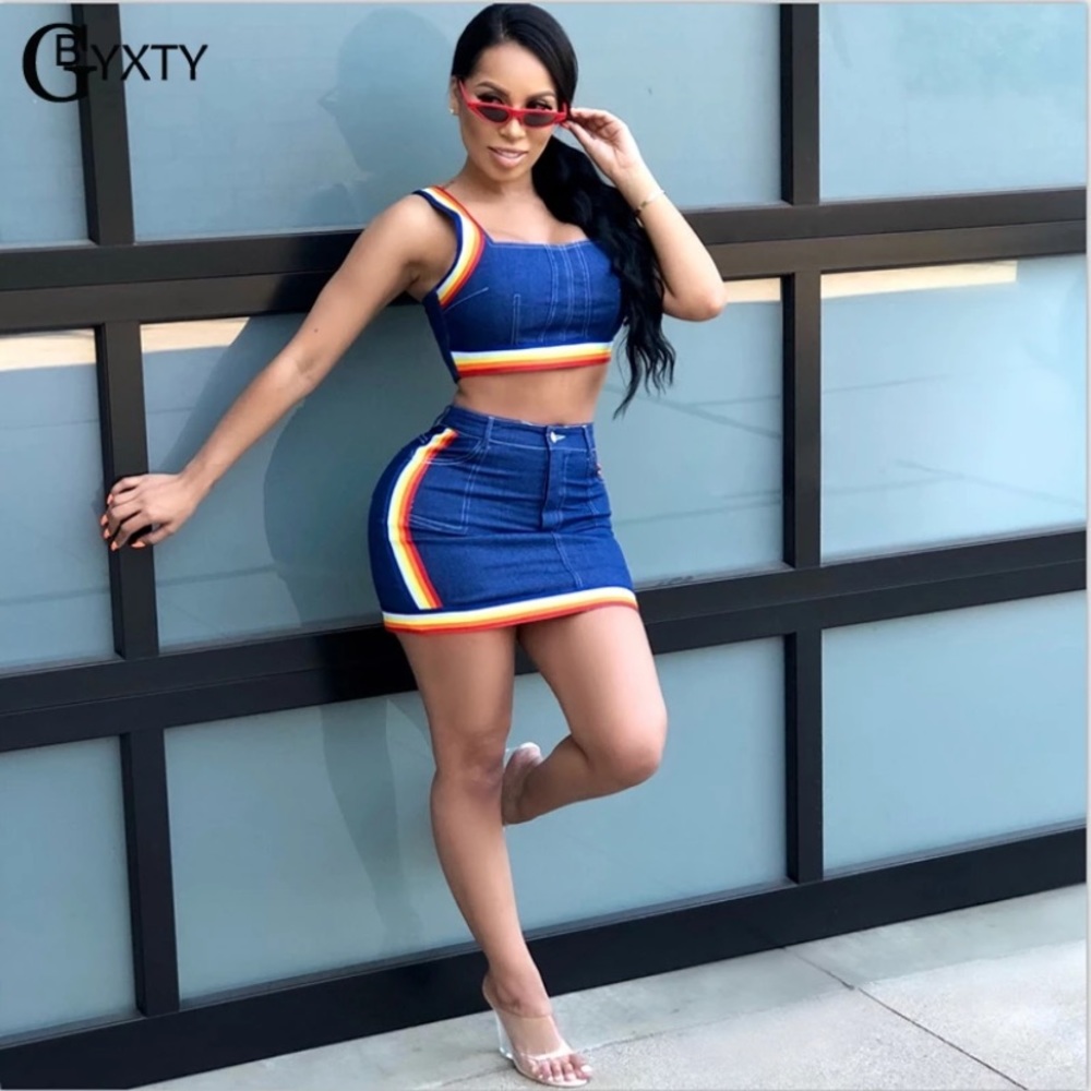 rainbow denim two piece set